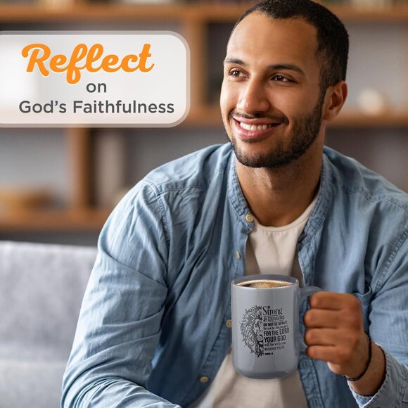 Lion Gray Ceramic Coffee Mug – 14 oz. Microwave and Dishwasher-safe Inspirationa - Picture 3 of 6